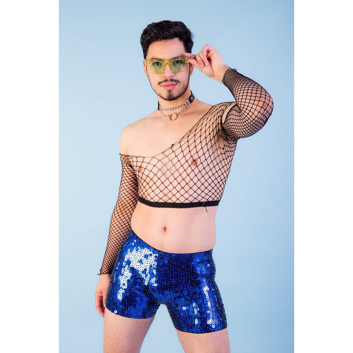 Blue Unisex Sequin Shorts