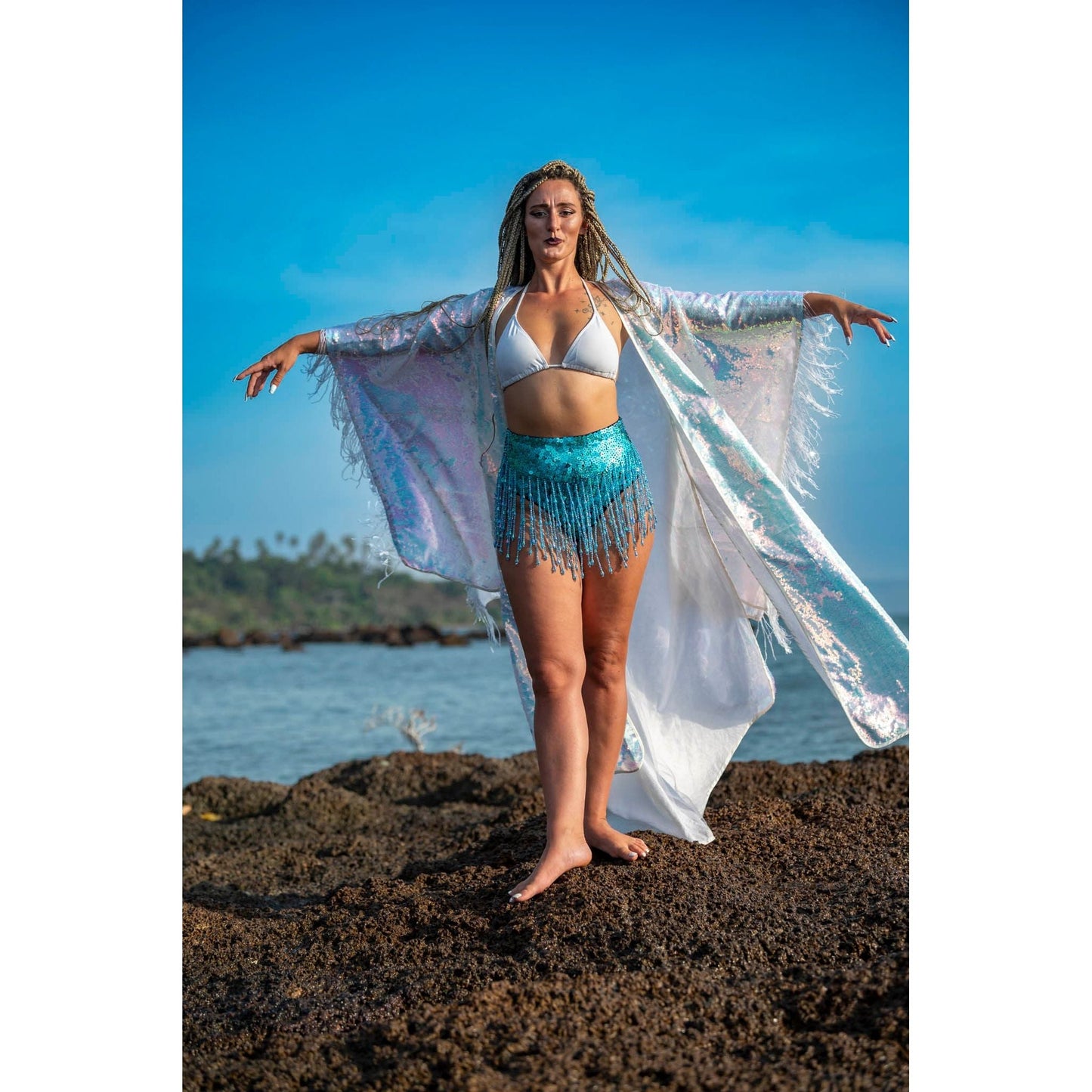 Long Sequin Kimono in Dreamy Creamy