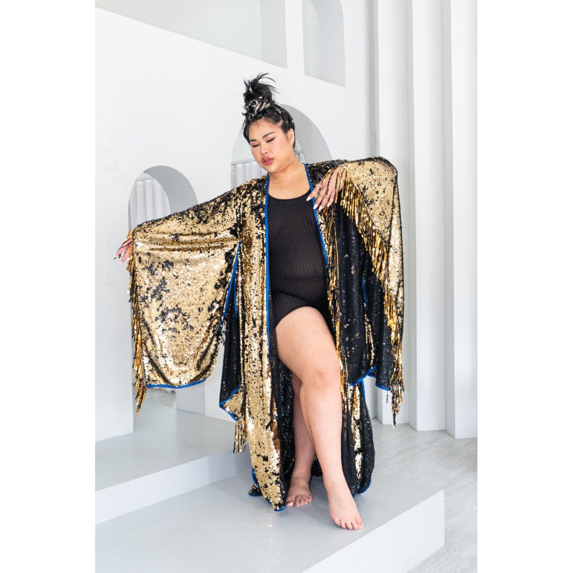 Long Sequin Kimono | Midnight Gold | Lady Jane Sequins Long Sequin Kimono | Midnight Gold | Lady Jane Sequins