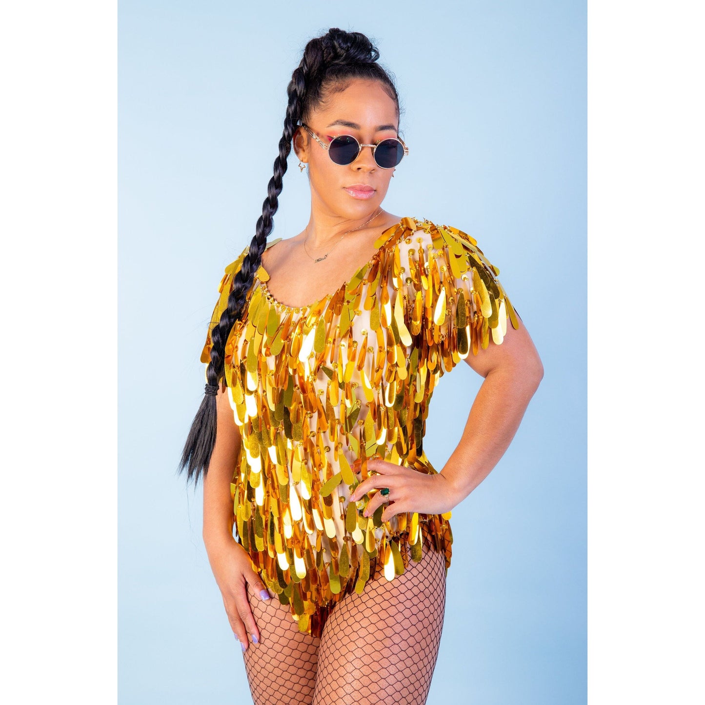 Midnight Gold Droplet Sequin Bodysuit