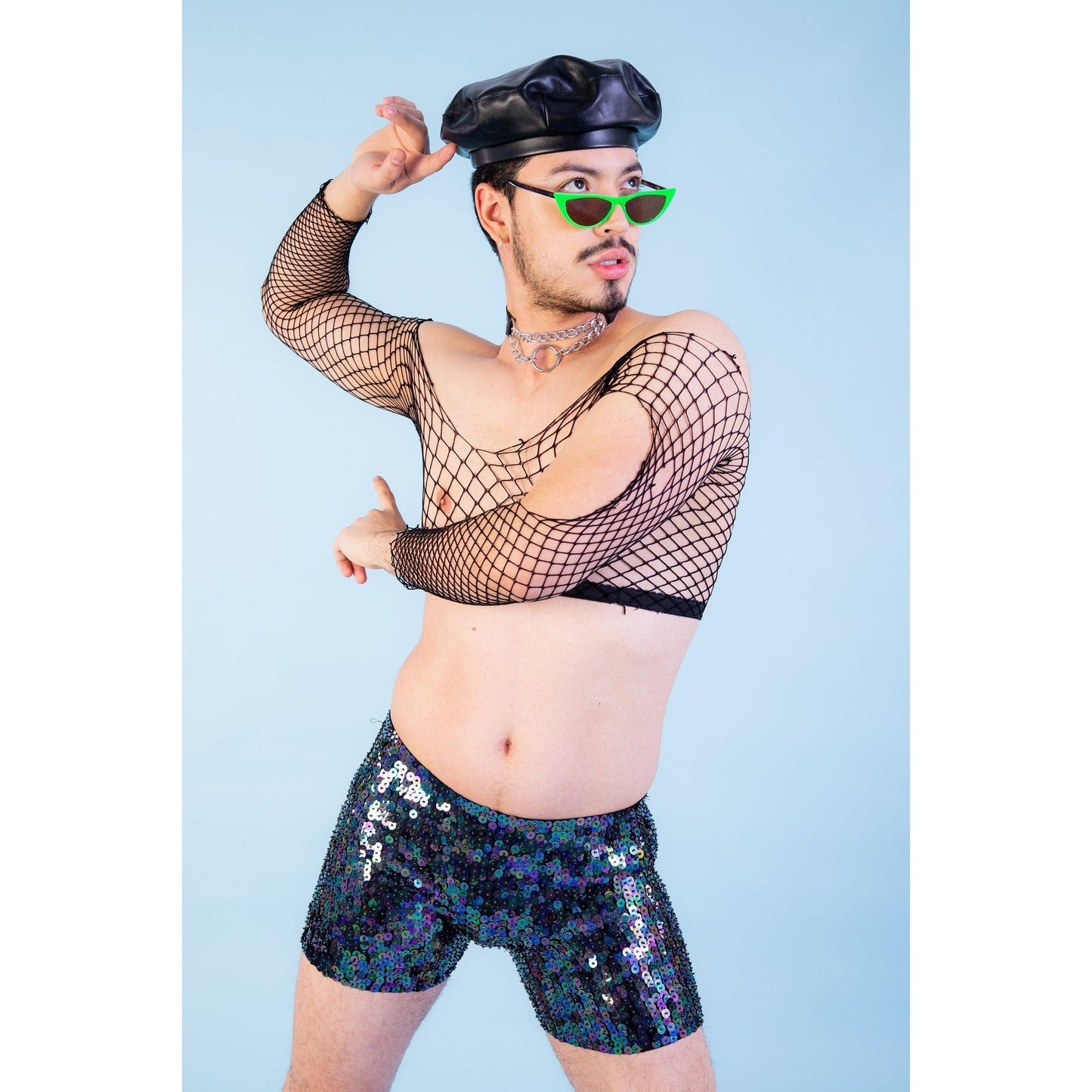 Midnight Translucent Black Unisex Sequin Shorts