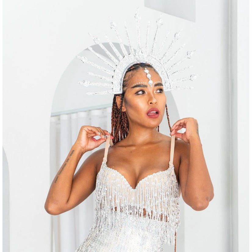 sequin bra dress Touch of Elegance Shimmer Dress & Sequin Bra Set- White S&E Retail Expo
