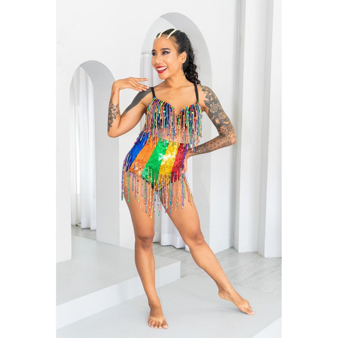 Rainbow Booty High Waist Sequin Shorts