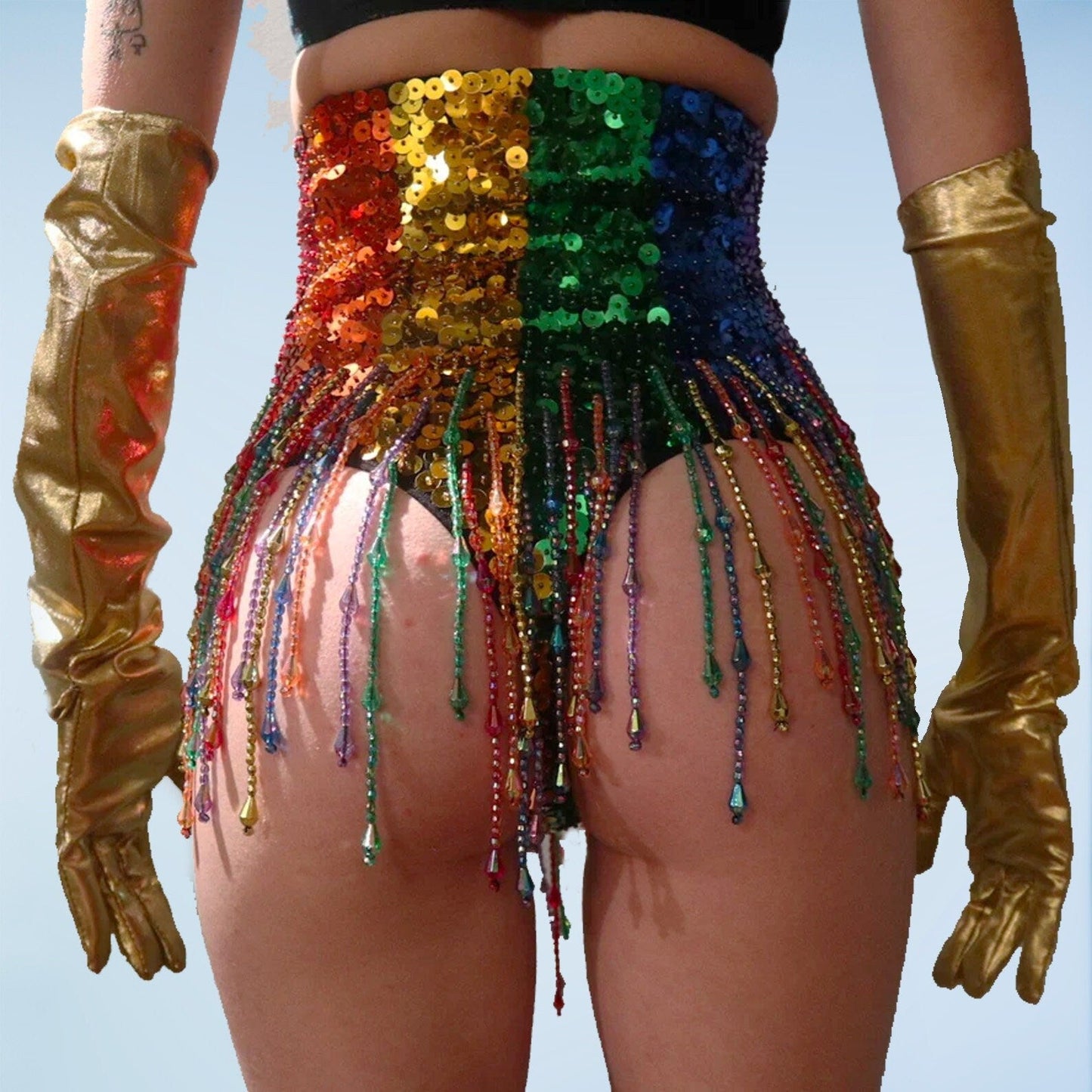 Rainbow Cheeky High Waist Sequin Shorts