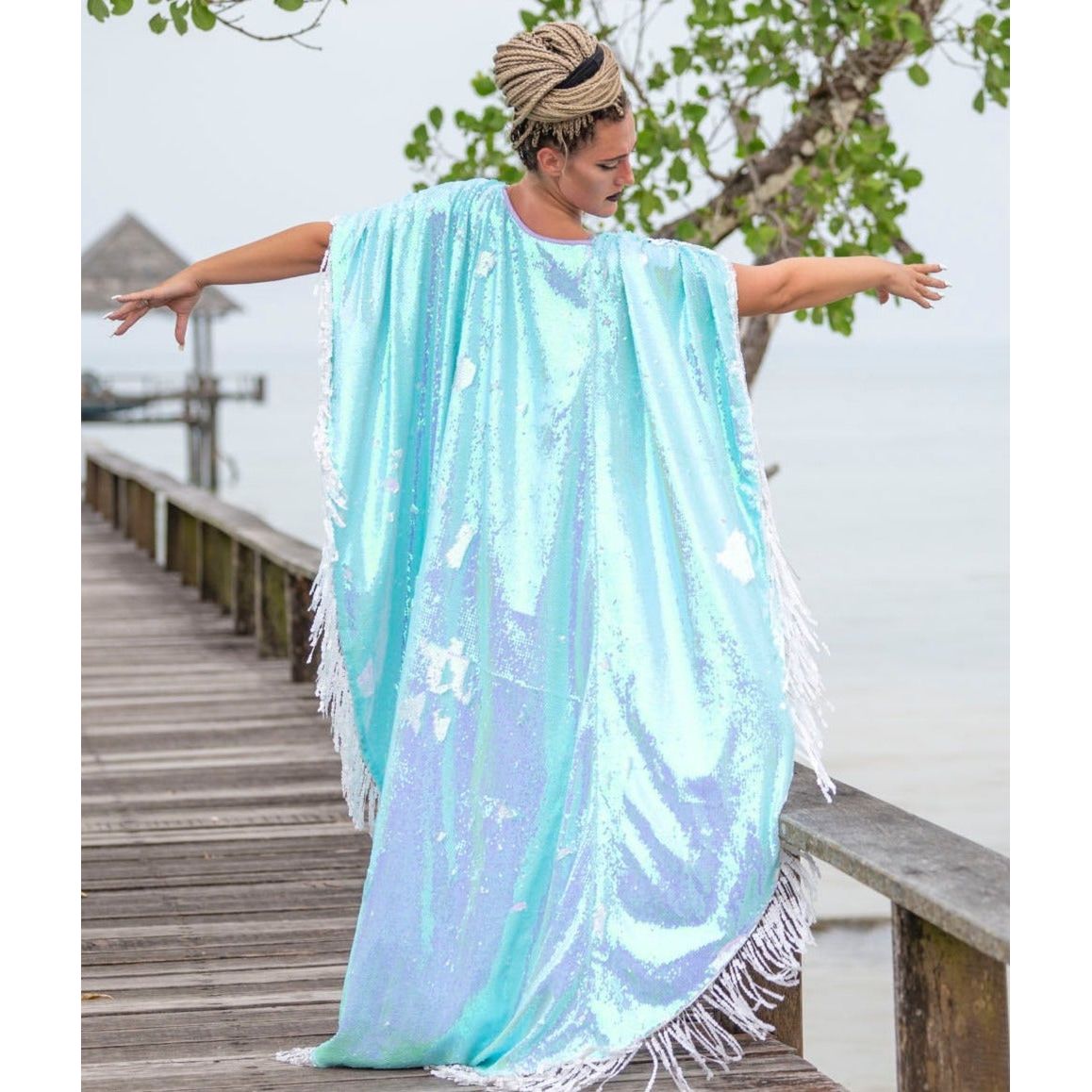 Sea Breezy Sequin Playsuit Cape