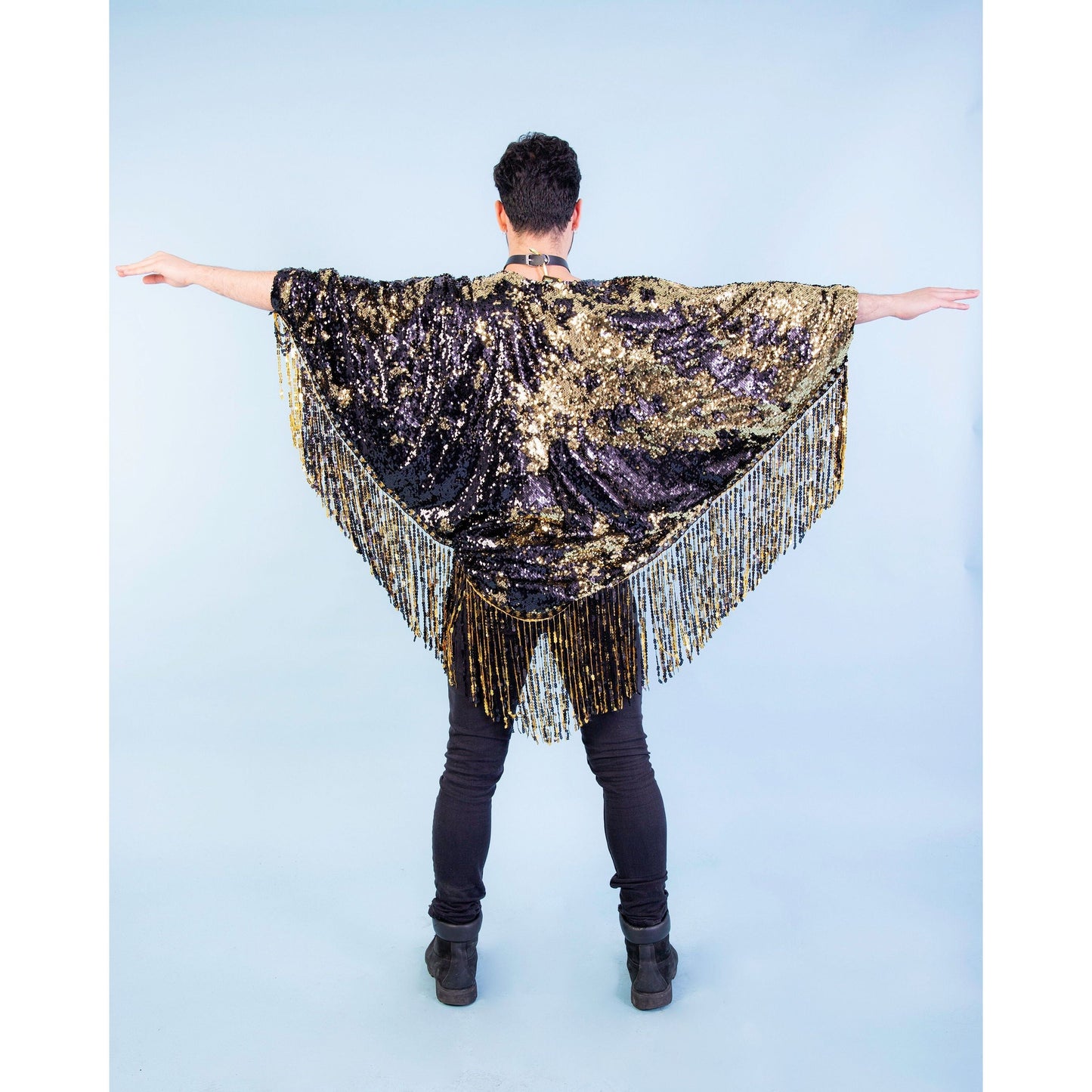 Sequin Kimono in Midnight Gold