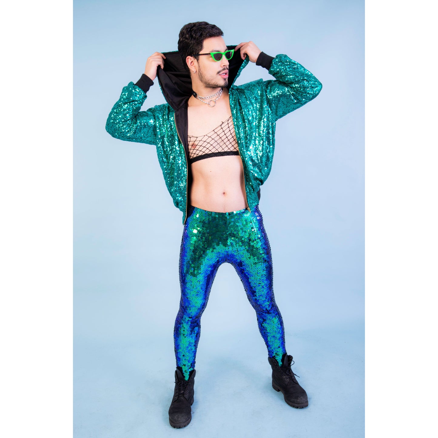 Sequin Bomber Jacket in Emerald Green