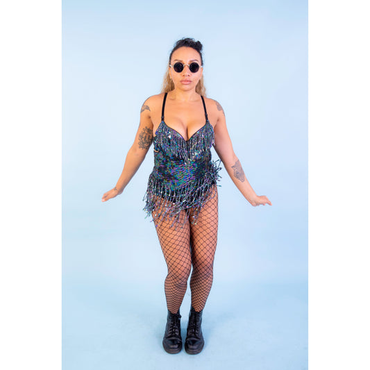 Mirrorball Silver Booty Sequin Bodysuit