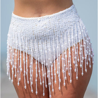 Bright White Cheeky Low Waist Sequin Shorts