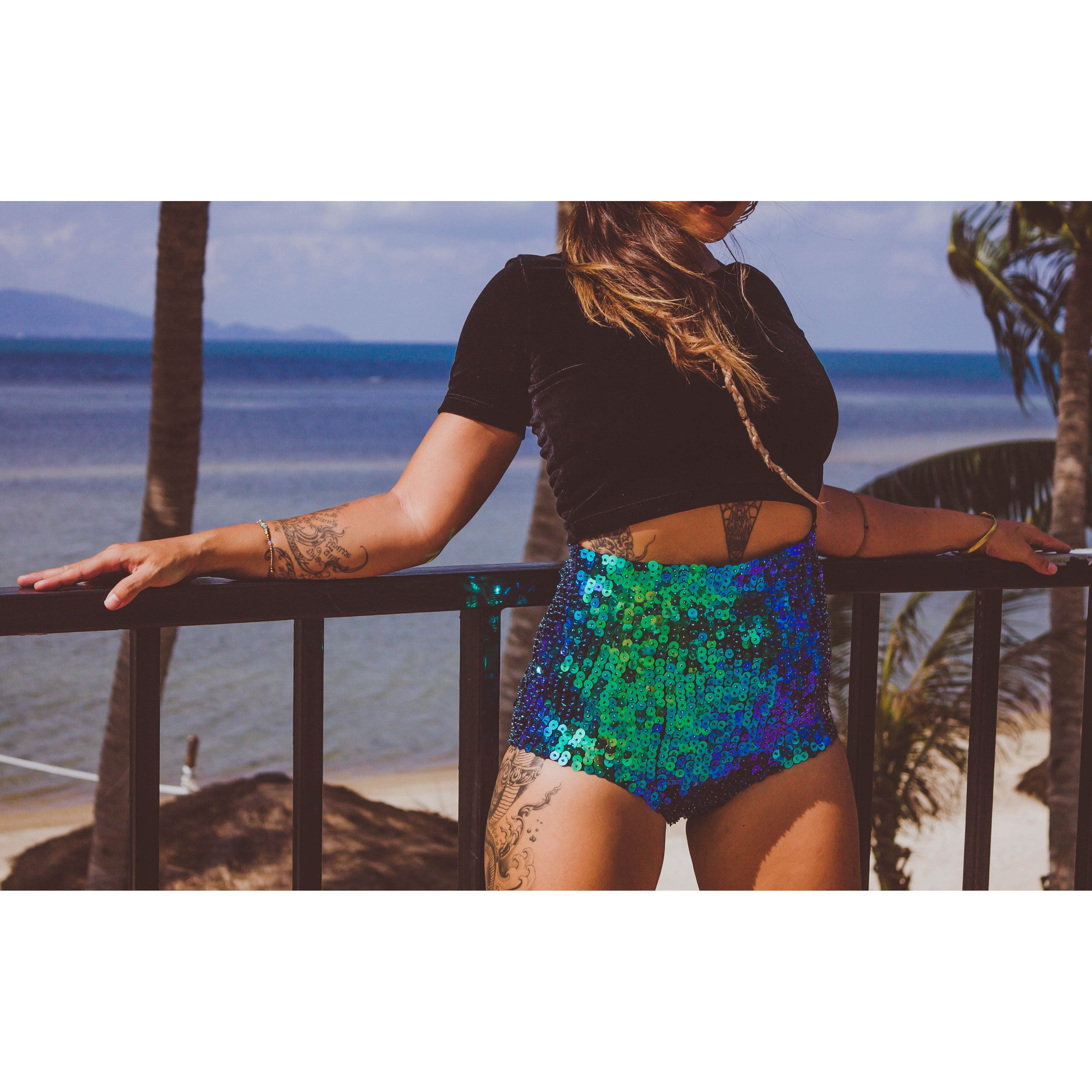 High waisted green sequin sales shorts