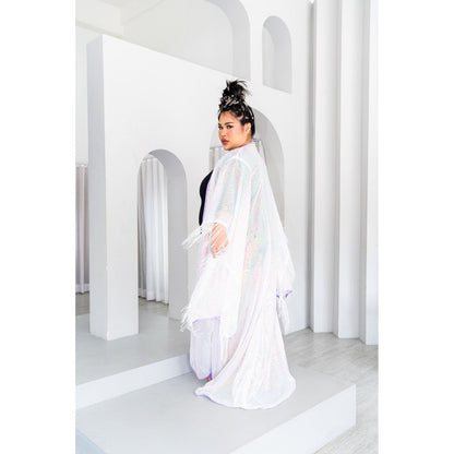 Long Sequin Kimono in Bright White