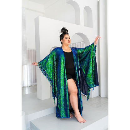 Long Sequin Kimono in Emerald Green