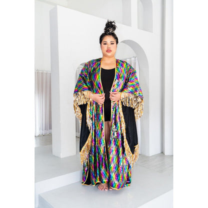 Long Sequin Kimono in Rainbow Shimmer