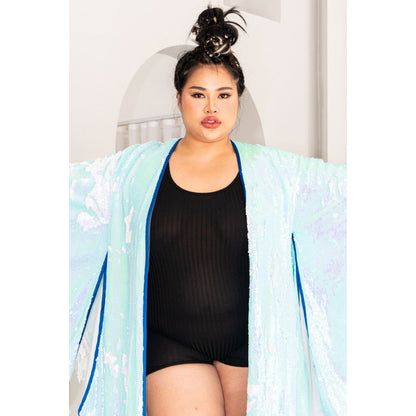 Long Sequin Kimono in Sea Breezy Blue