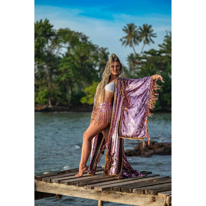 Long sequin kimono in Pink Champagne