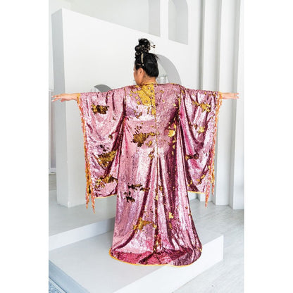 Long sequin kimono in Pink Champagne