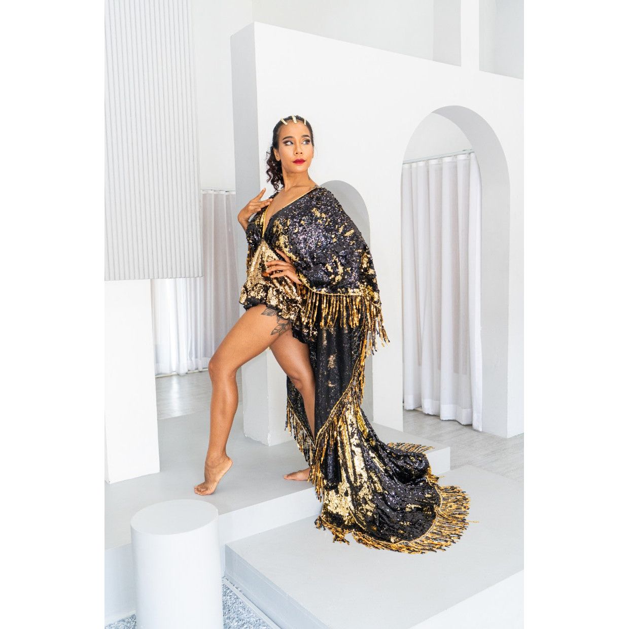 Sequin Playsuit-Cape | Gold & Black | Lady Jane Sequins Sequin Playsuit-Cape | Gold & Black | Lady Jane Sequins