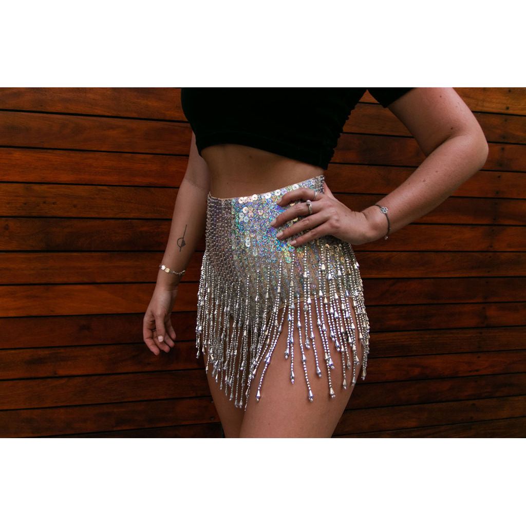 Mirrorball Silver Booty High Waist Sequin Shorts