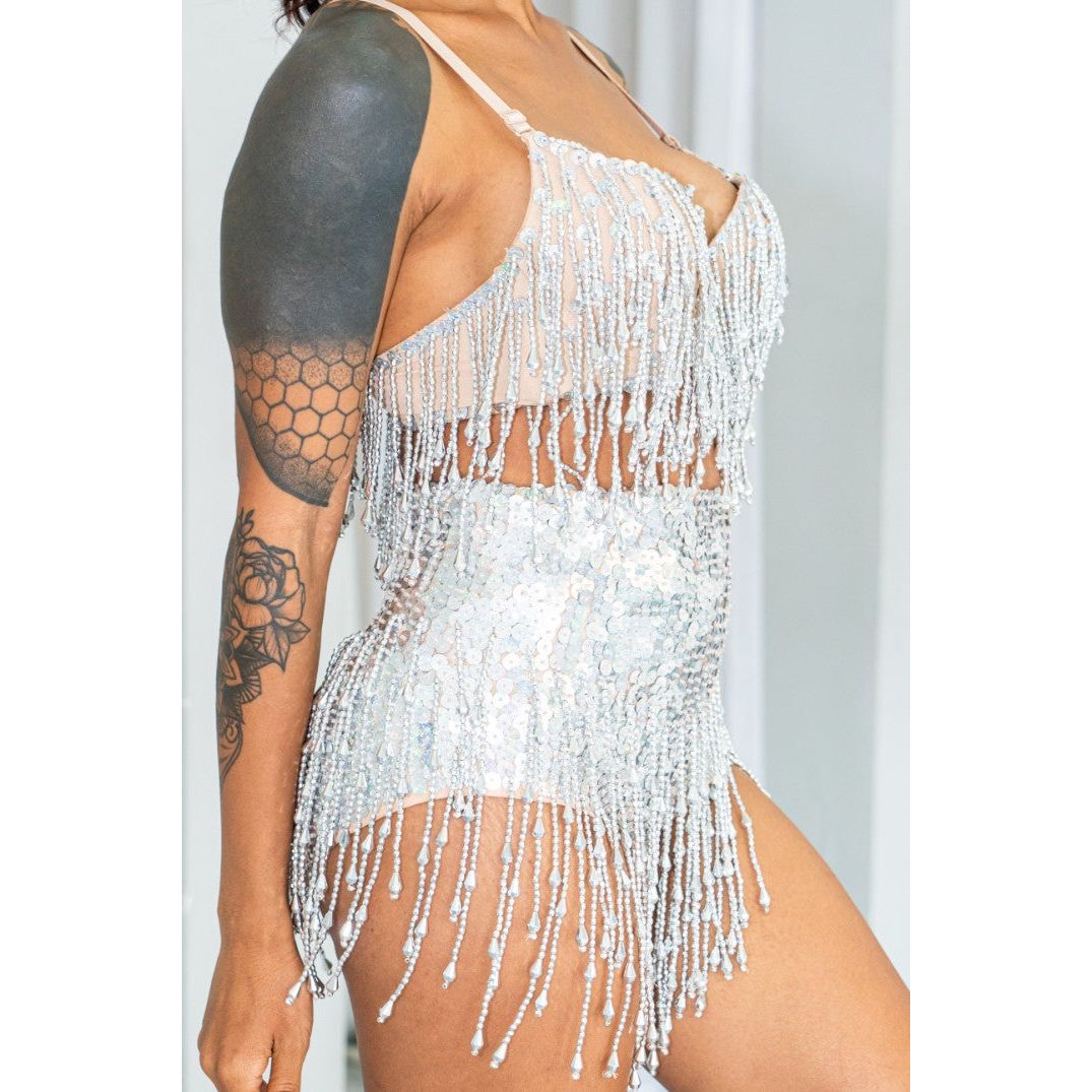Mirrorball Silver Booty High Waist Sequin Shorts