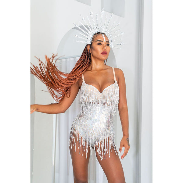 Mirrorball Silver Booty Sequin Bodysuit