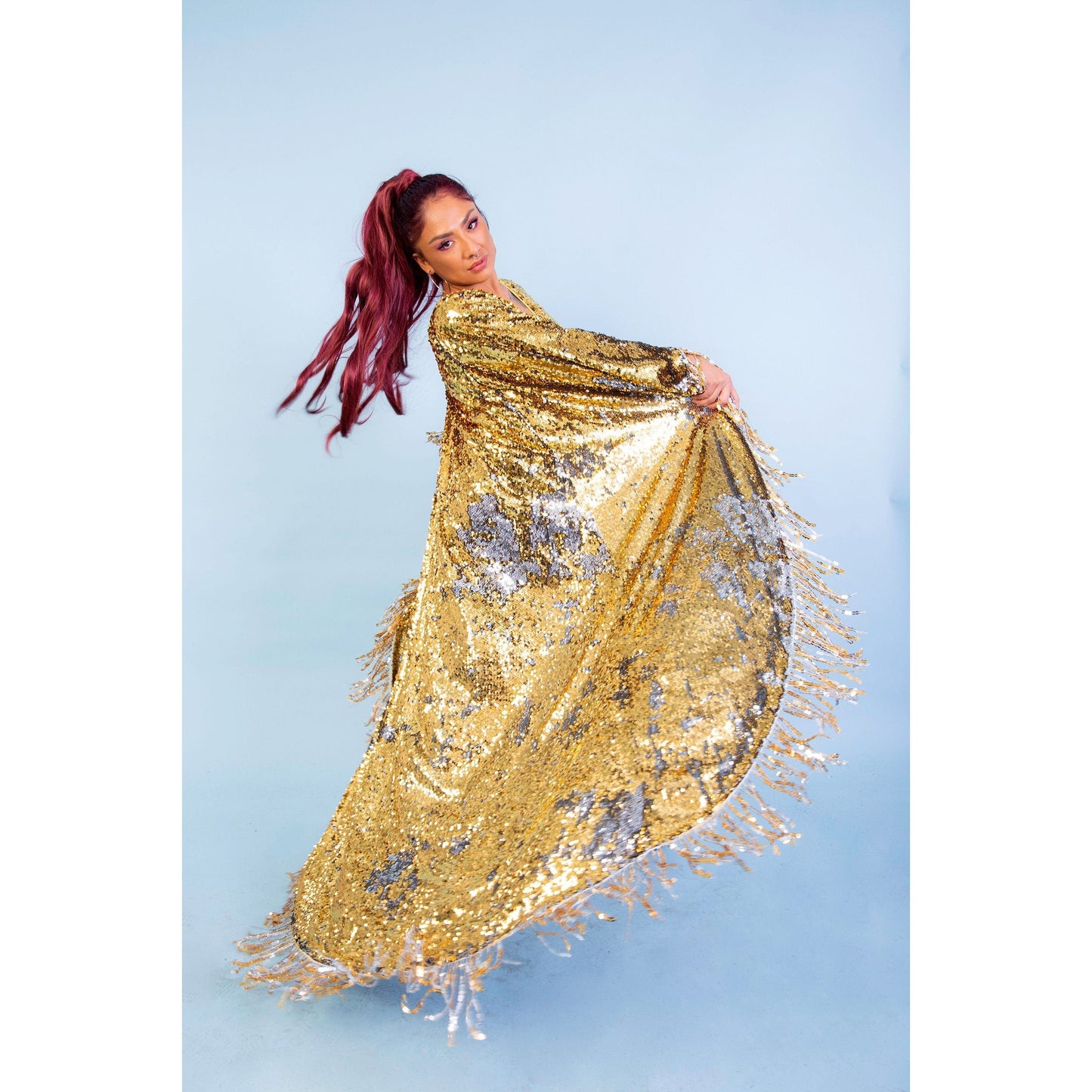 Mirrorball Silver Gold Sequin Playsuit-Cape