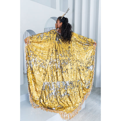 Mirrorball Silver Gold Sequin Playsuit-Cape