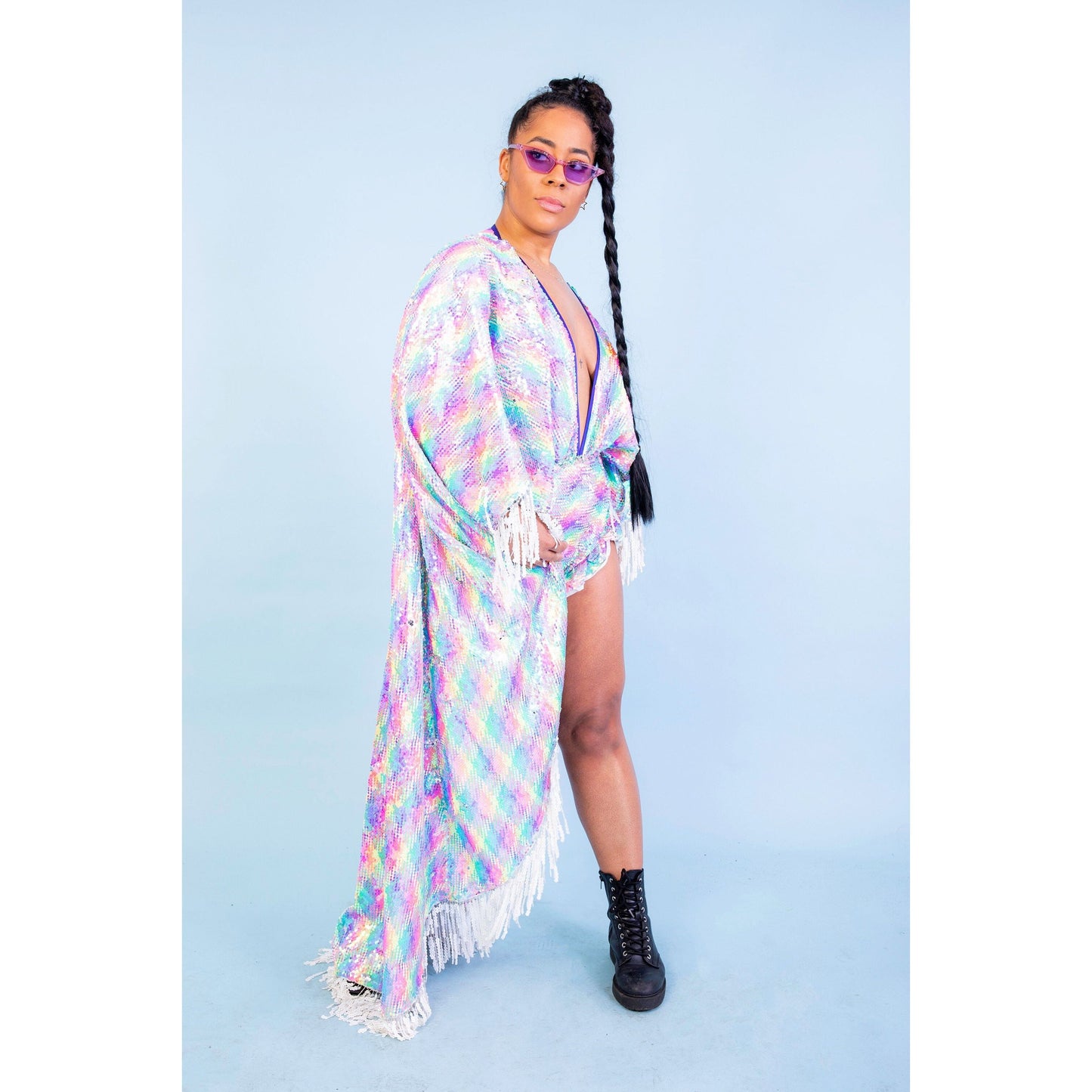 Neon Rainbow Sequin Playsuit Cape