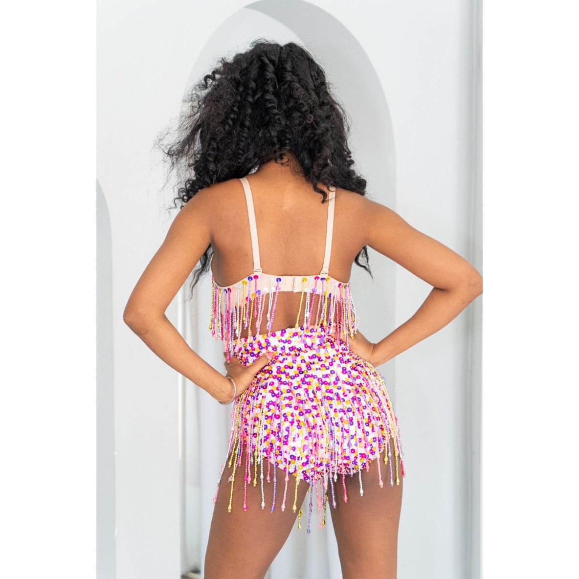 Pink Champagne Booty High Waist Sequin Shorts