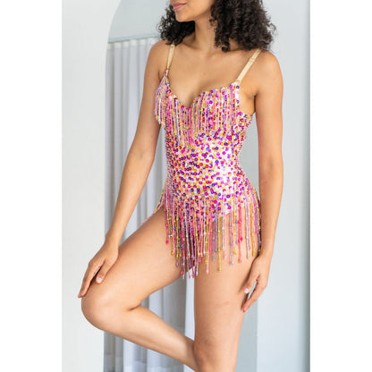Pink Champagne Cheeky Sequin Bodysuit