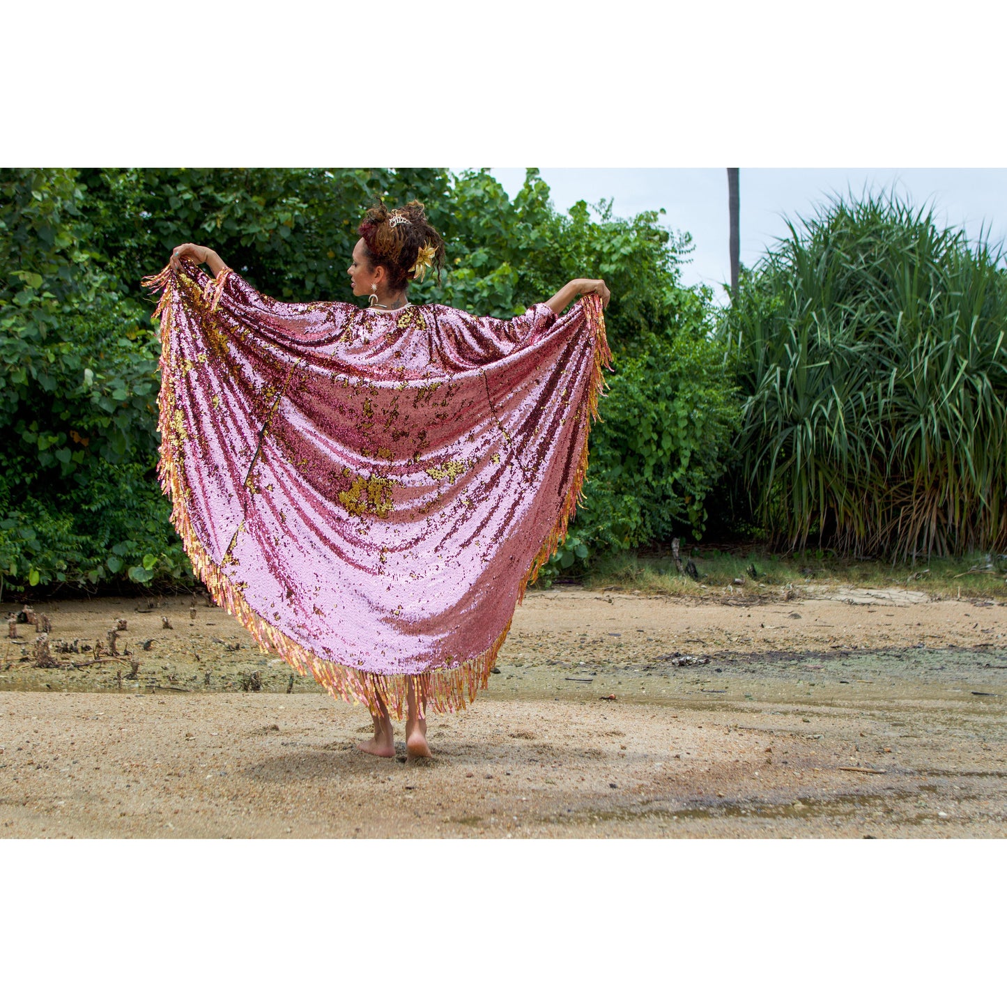 Pink Champagne Sequin Playsuit Cape