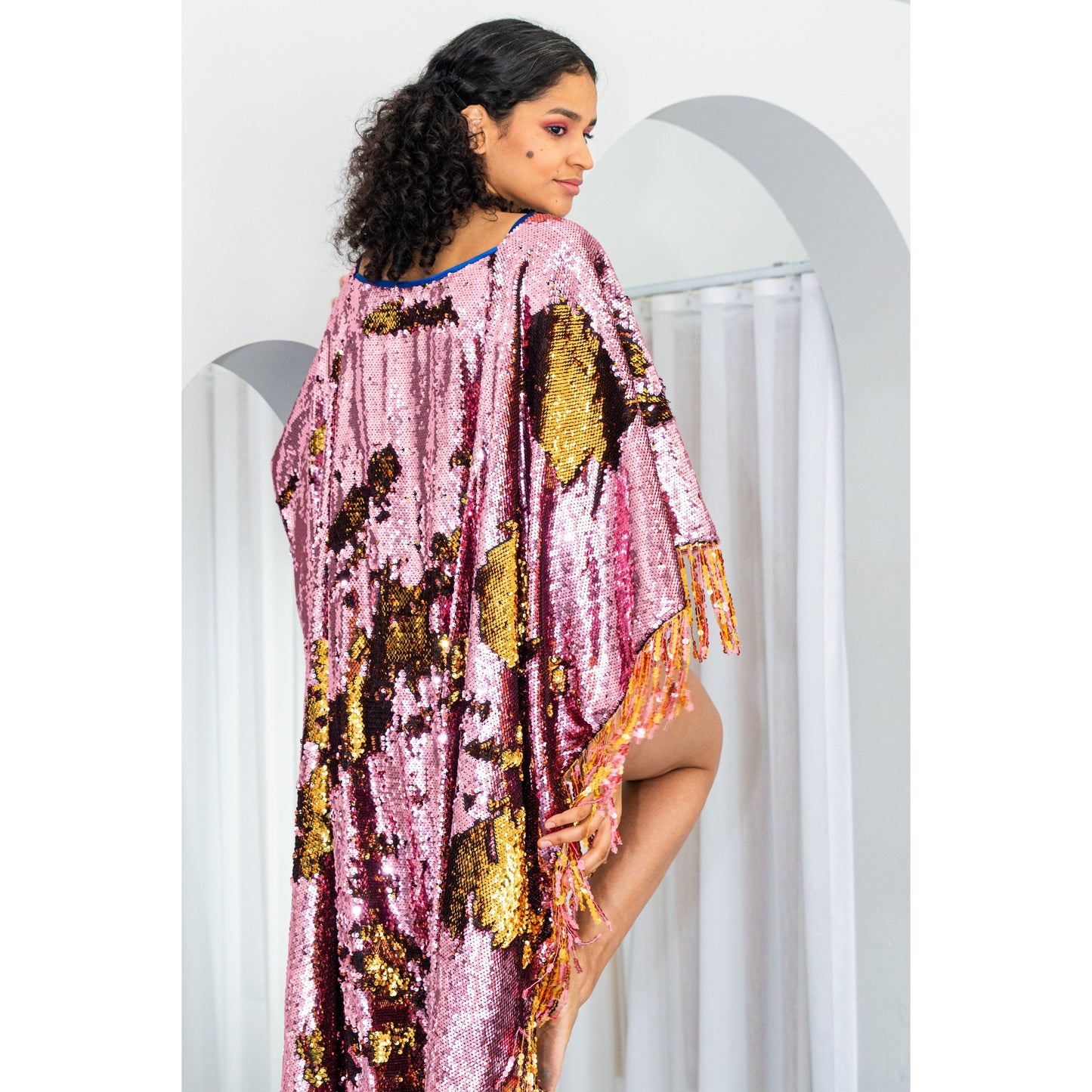 Pink Champagne Sequin Playsuit Cape