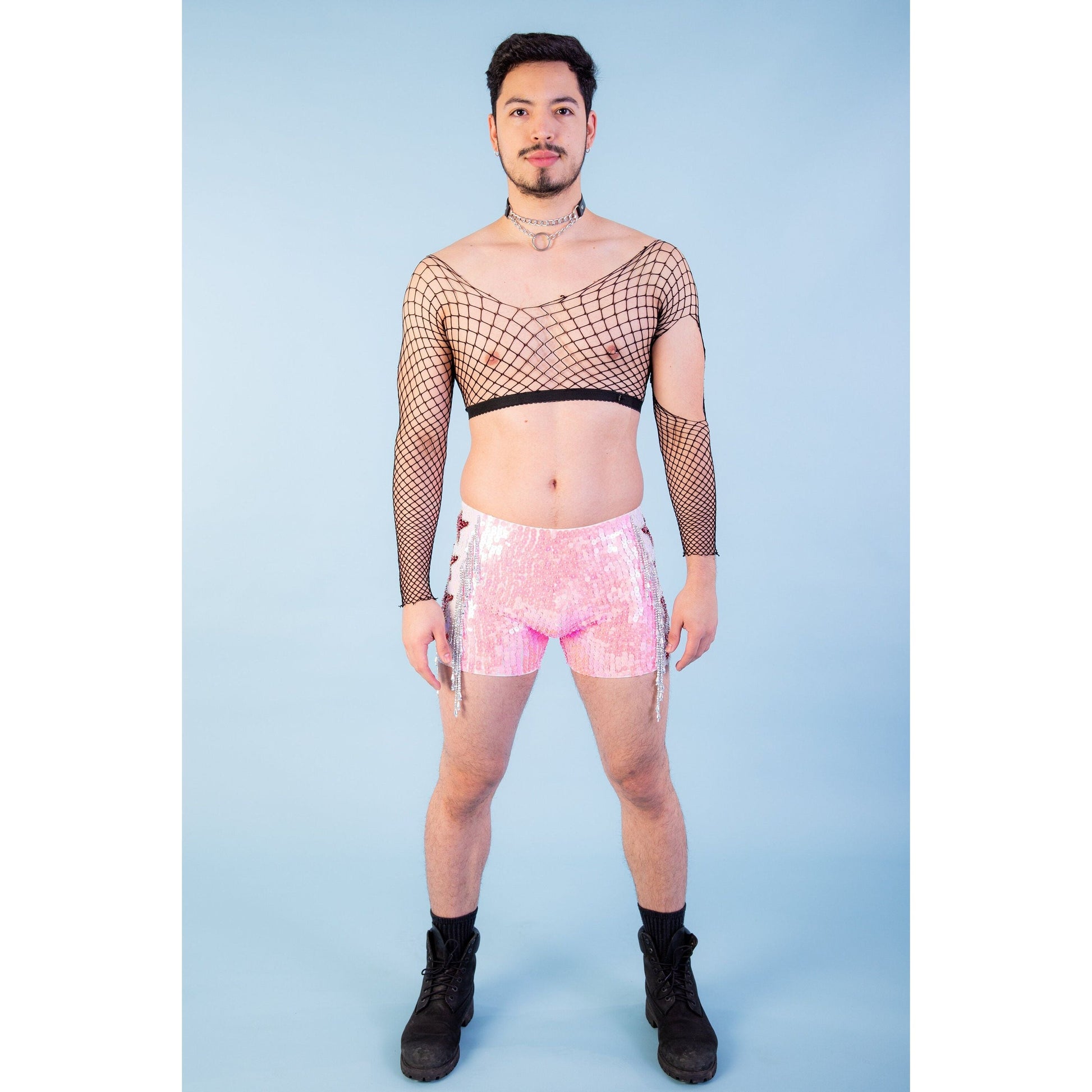 Pink Hearts Unisex Sequin Shorts