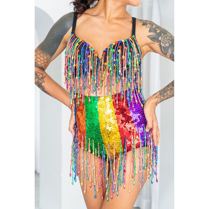 Rainbow Cheeky High Waist Sequin Shorts