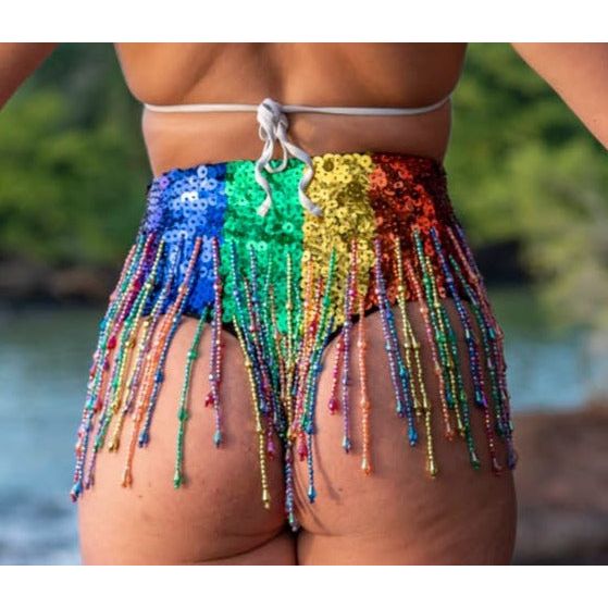 Rainbow Pride Cheeky Low Waist Sequin Shorts