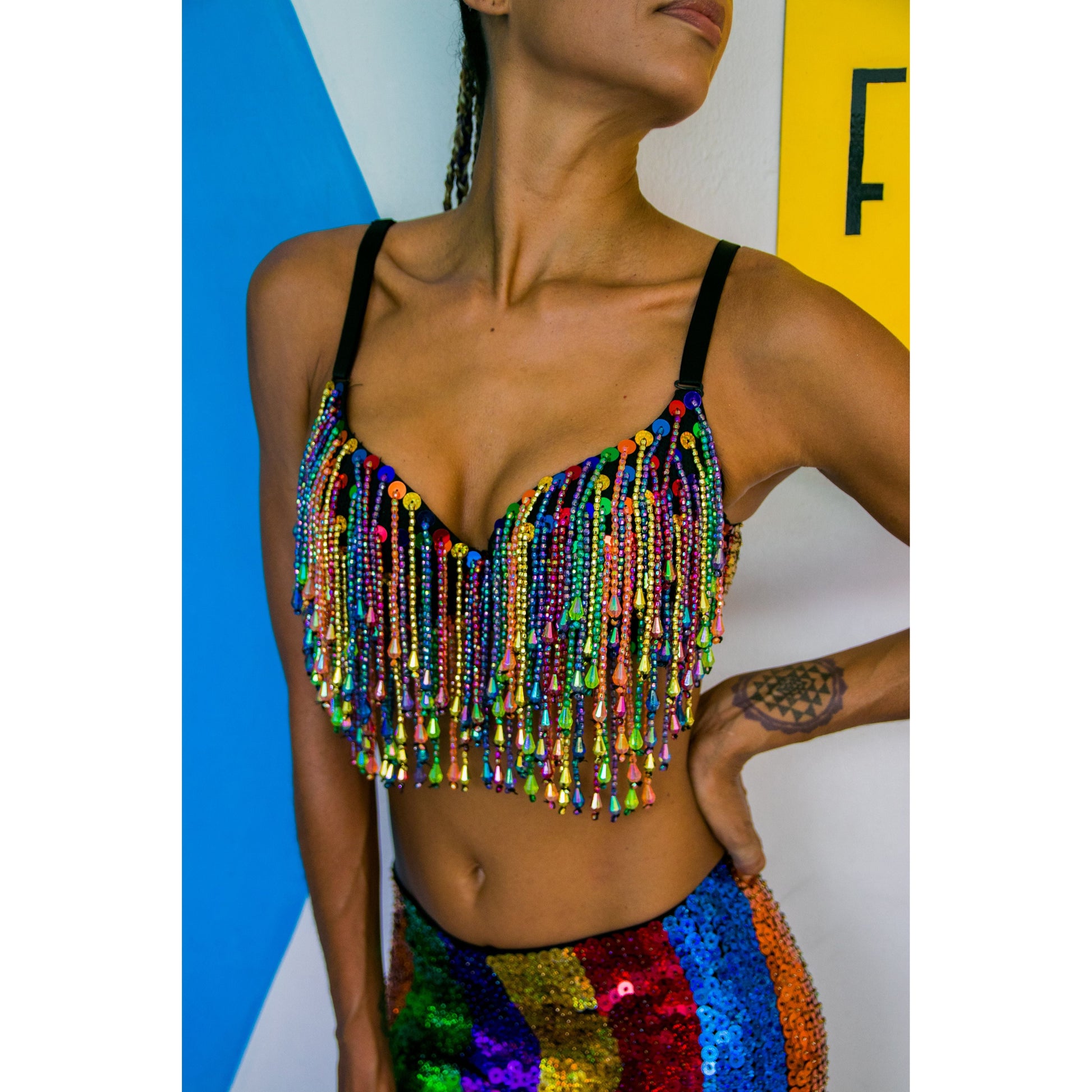 Rainbow Sequin Beads Bra