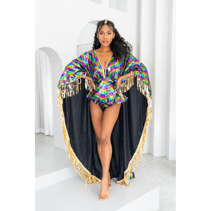 Rainbow Shimmer Sequin Playsuit Cape