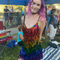 customr wearing rainbow sequin dress