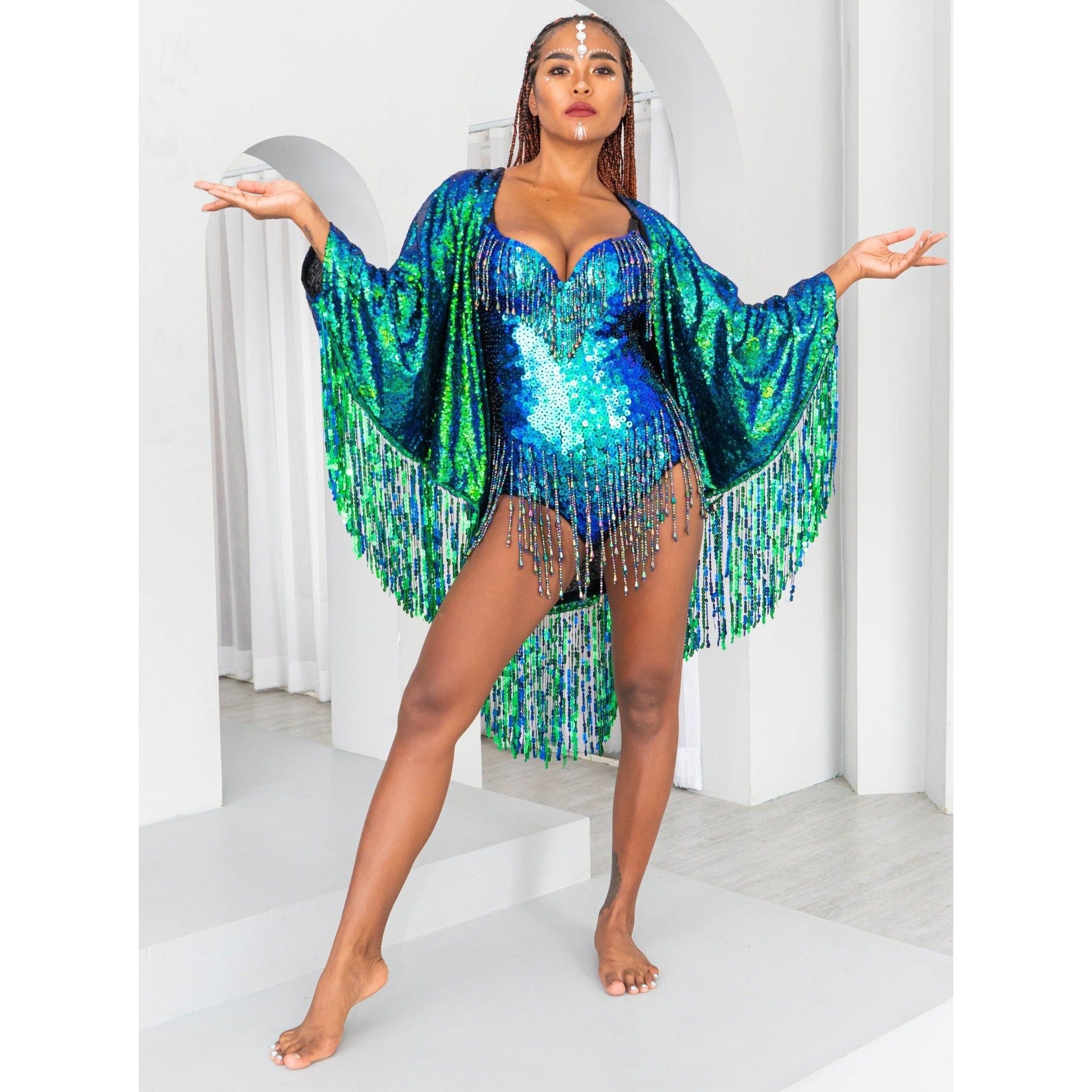 Sequin Kimono in Emerald Green