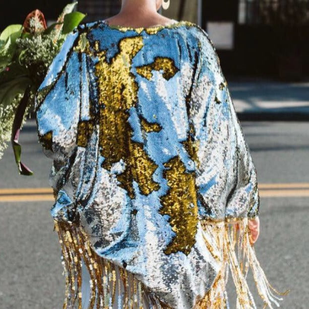 Sequin Kimono in Gold and Silver
