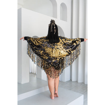 Sequin Kimono in Midnight Gold