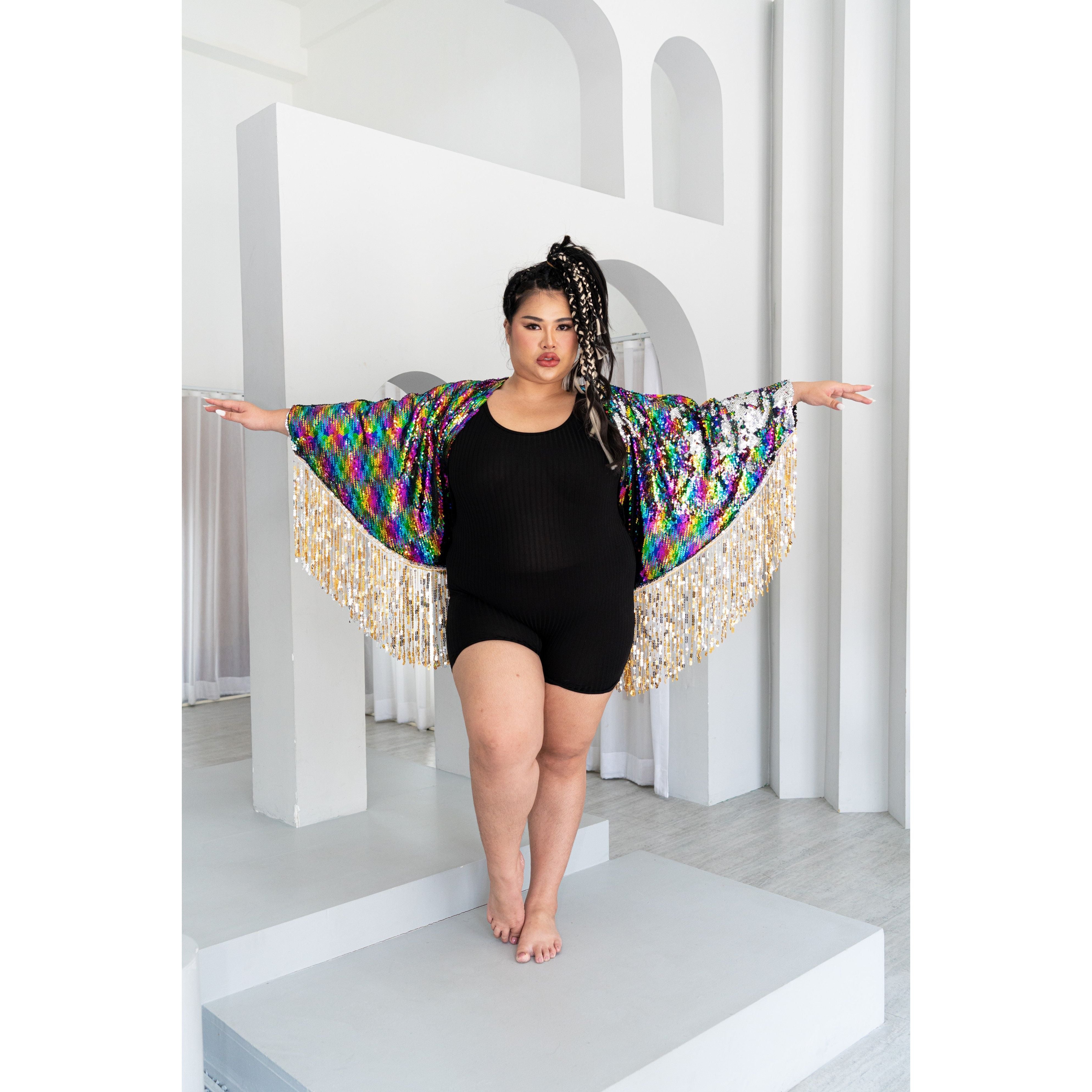 Plus size sequin clearance kimono